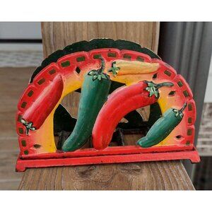 Vintage Old Dutch ODI Cast Iron Chili Pepper Napkin Holder 2004 Handpainted